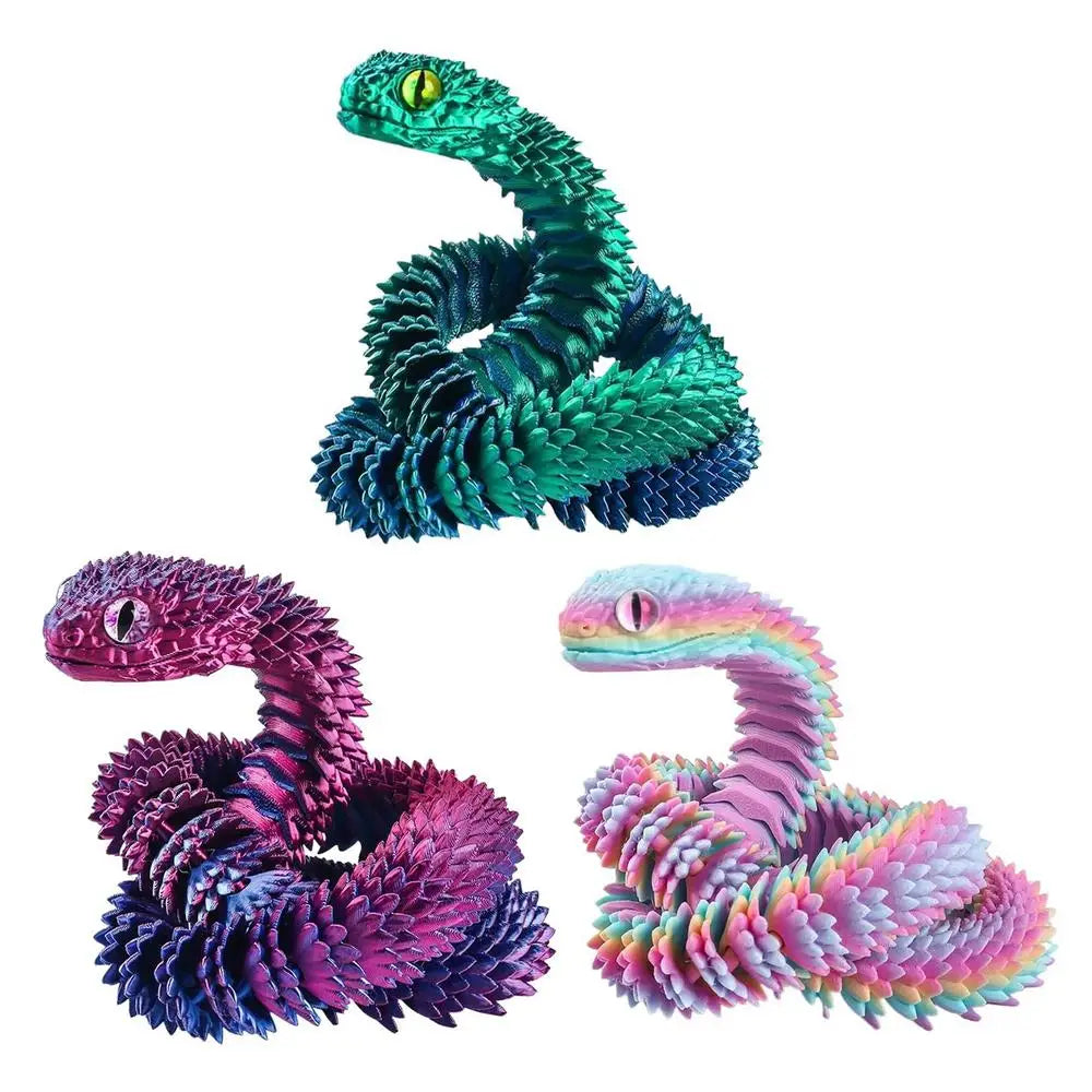 3D Printed Snake Model Toy Body Joint Movable Vipers Toys 3D Printed Snake Fidget Toy Simulation Snake Figurine Table Decoration