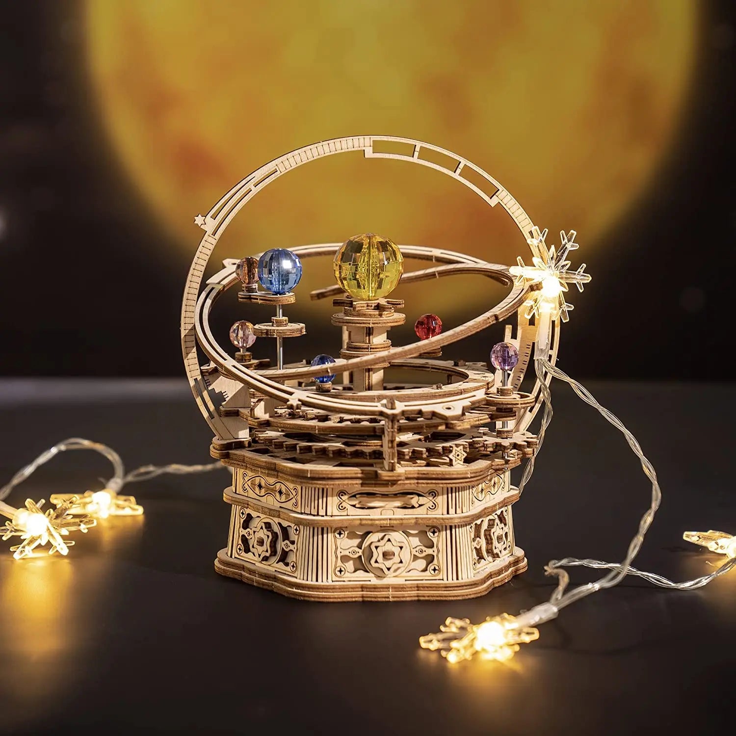 Robotime Rokr DIY 3D Starry Night Wooden Model Building Kit 84pcs Rotatable Assembly Music Box Educational Toy for Kids Adults