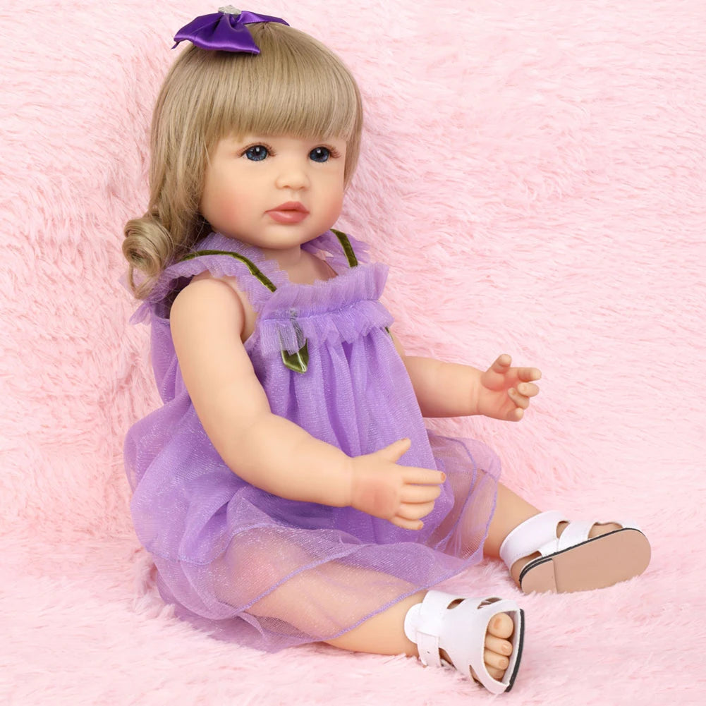 Fashion 55cm Simulation Princess Dolls Toy Mini Cute Purple Dress Baby Series Doll with Golden Curly Hair For Kids Kawaii Dolls