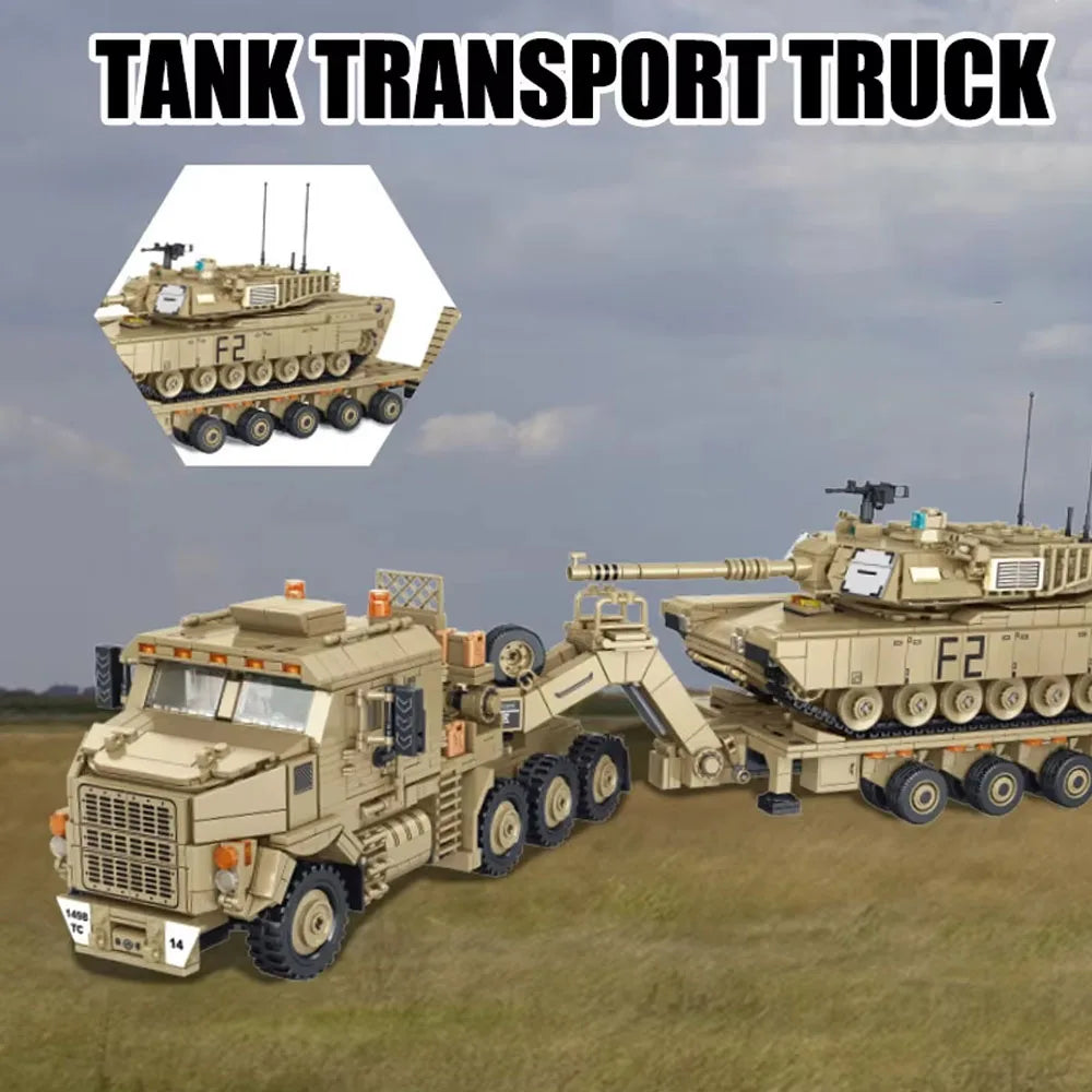 Military MOC 3482pcs M1070 Armored Vehicle M1A2 Tank Trasport Truck Building Blocks World wars Technical Bricks Toys Boys Adult
