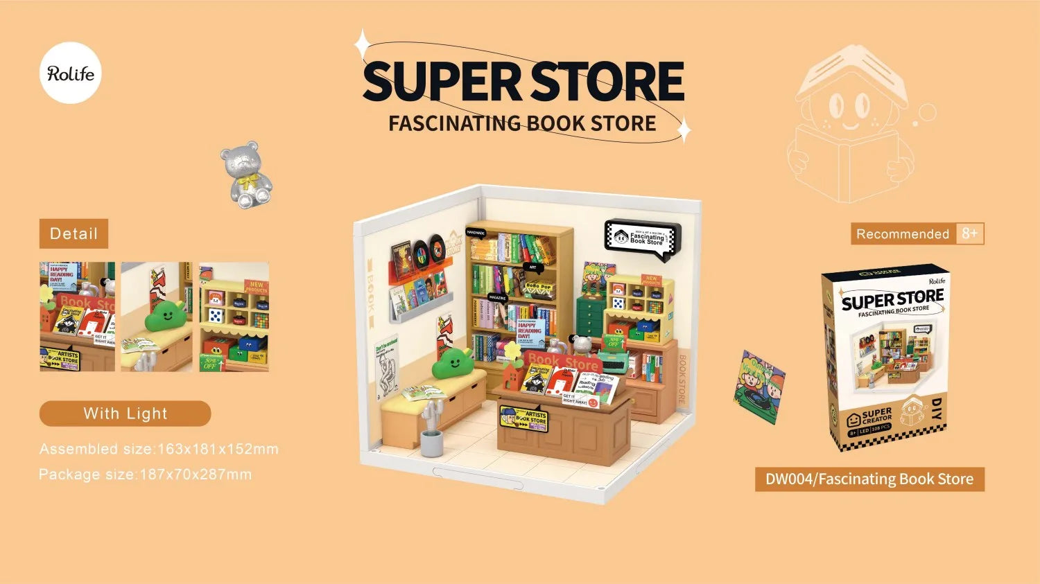 Robotime Rolife 3D Plastic Puzzle Mini Doll House Fascinating Book Store DIY Miniature House Kit