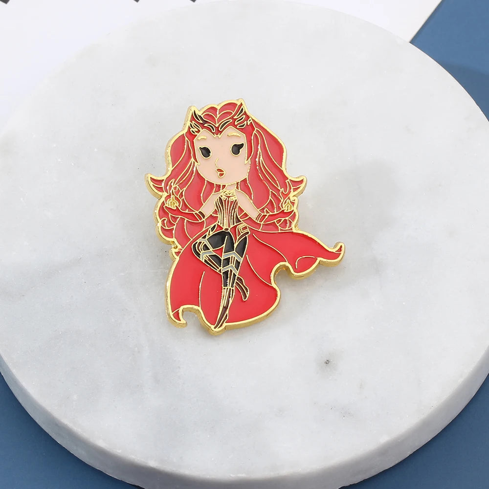 Marvel Superhero Wanda Django Maximoff Brooch Avengers Scarlet Witch Enamel Pins for Clothing Badge Accessories for Fans Gifts