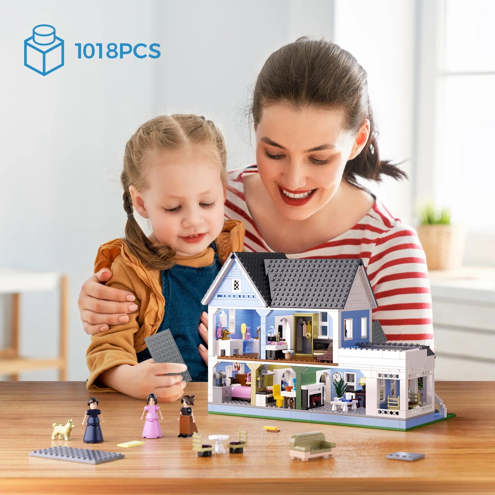 BuildMOC Lorelai Girls Movie House Building Block Girls Blue Palace Model Toys Ideas Hut Set Children Gifts (1107PCS)
