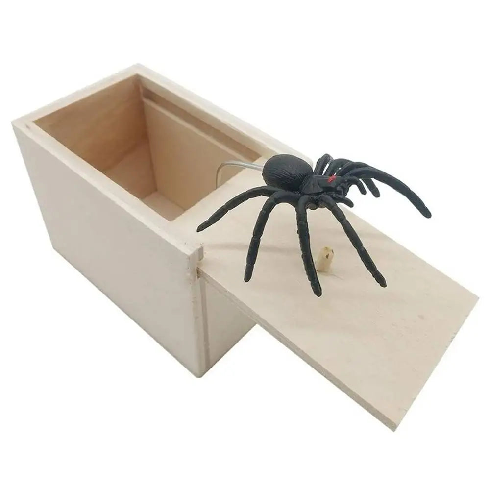 Halloween Fun Happy Joke Boxes Rubber Spider Prank Happy Box Handcrafted Wooden Spider Box Spider Box Prankoy for Kids