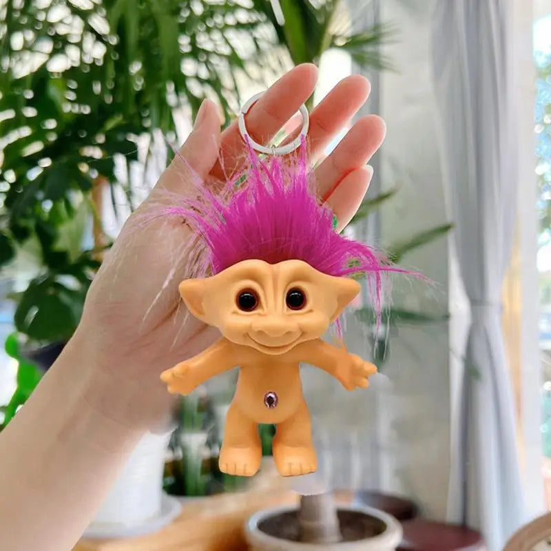 Troll Doll With Long Hair Vinyl Indian Ugly Doll Keychain Good Luck Troll Dolls Keychain Anti-Lost Key Chain Key Ring For Child
