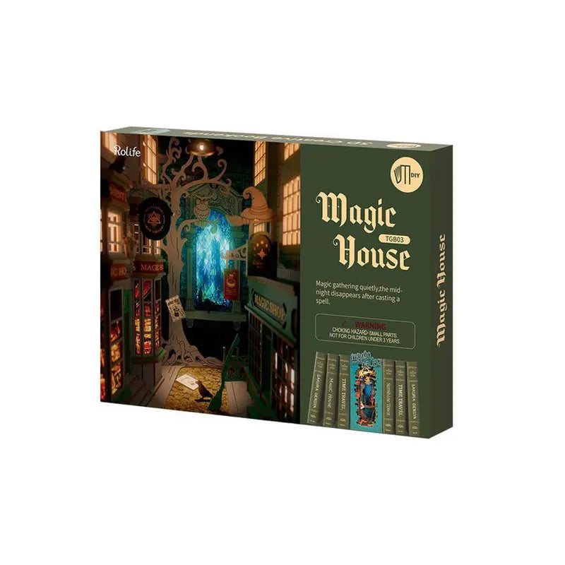 Robotime Rolife Book Nook DIY Dollhouse Furniture 4 Kinds Booknook Bookends Model Kit with LED Light for Bookshelf Insert Decor