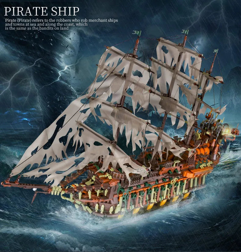Mould King 13197 Pirate Ship Building Blocks Flying Dutchman Boat Construction Kit for Adults Kids Bricks Toys Christmas Gifts