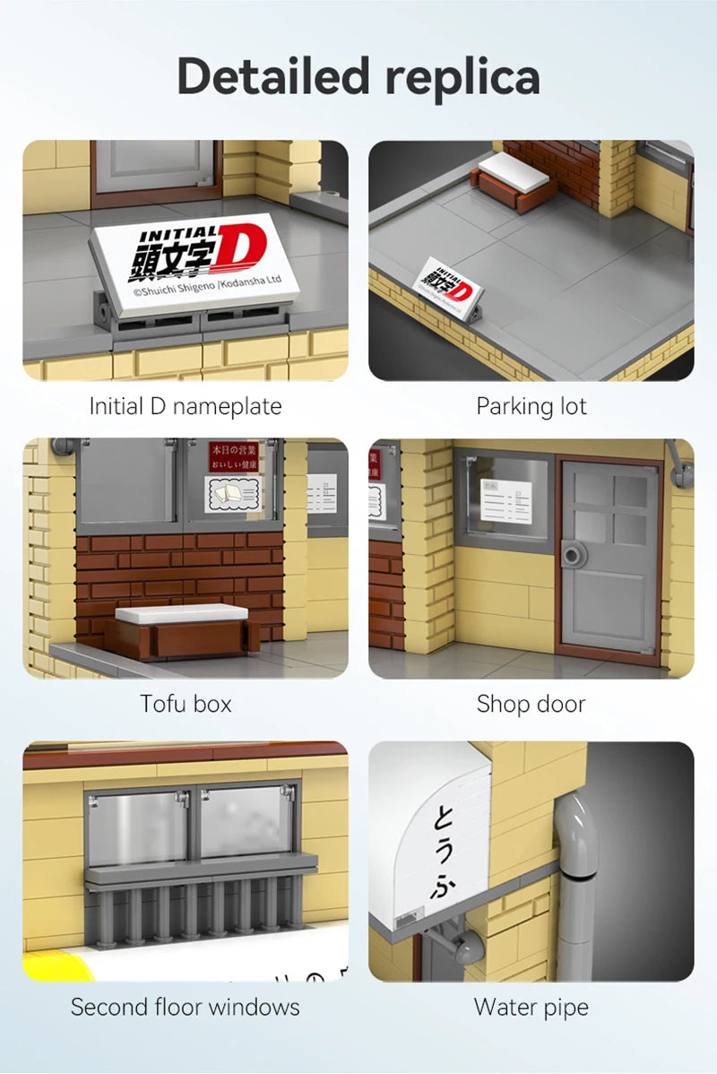 Cada Anime Initial D Tofu Shop House Model Building Blocks City Japanese Racing Car Parking Lot Bricks Toys Kid Gifts With LED