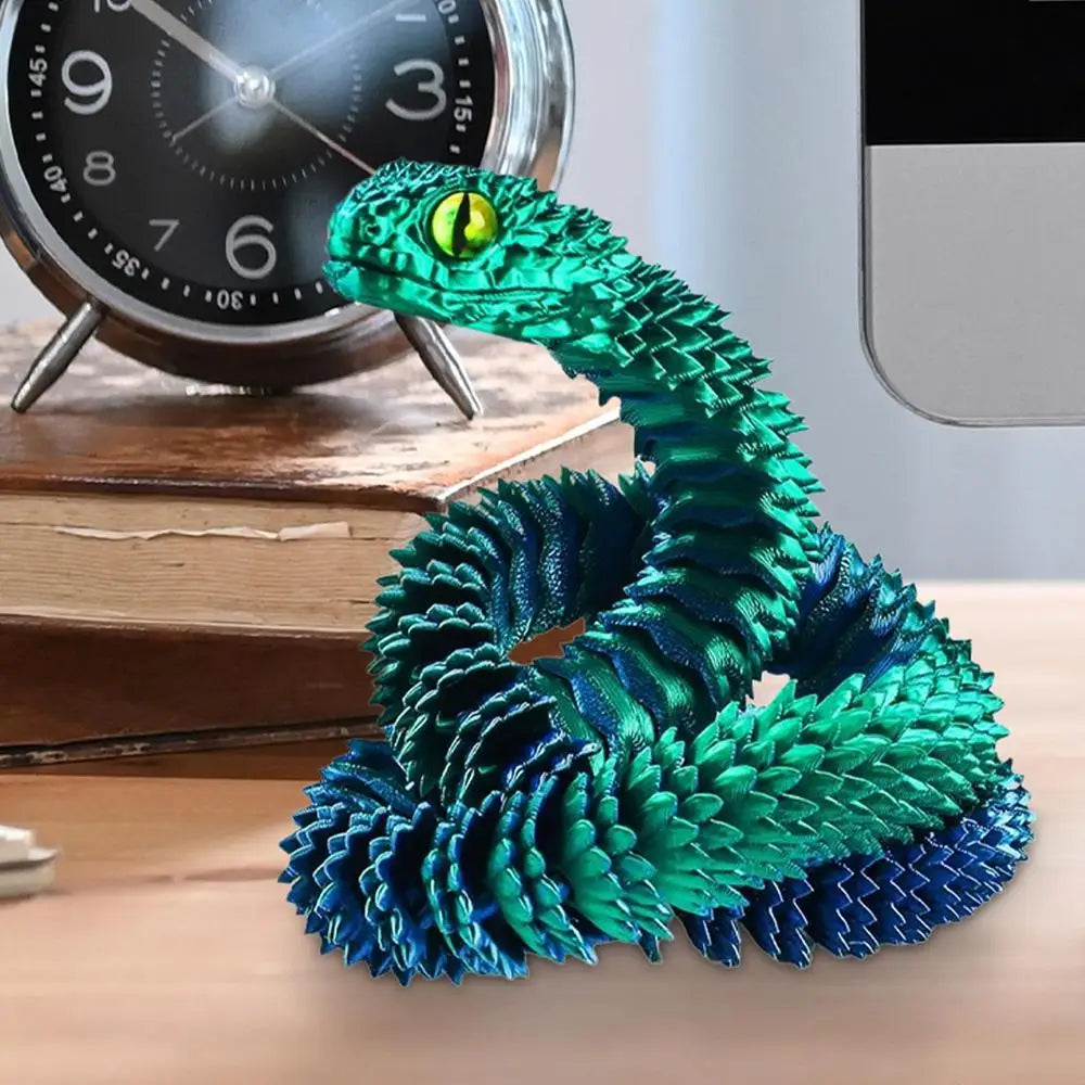 3D Printed Snake Model Toy Body Joint Movable Vipers Toys 3D Printed Snake Fidget Toy Simulation Snake Figurine Table Decoration