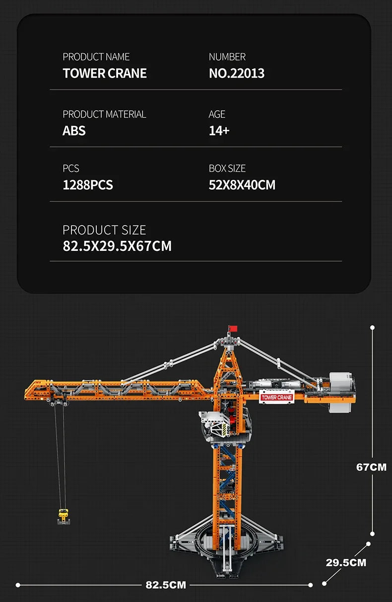 1288PCS Remote Control Tower Crane Building Blocks City Jib Crane Electric Technology RC Bricks Set Kids Play House Toys Gifts