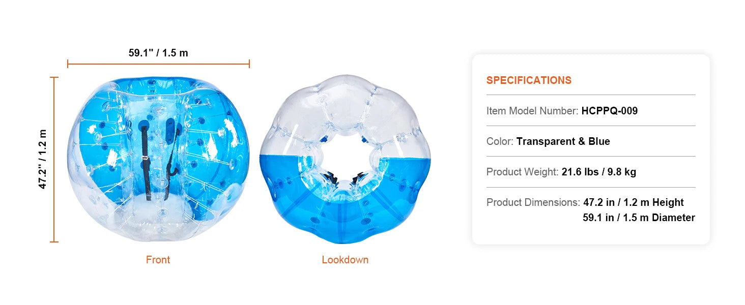 SucceBuy 5FT/1.5M Inflatable Bumper Ball BBody Bubble Zorb Ball for Teen & Adult Body Bubble Soccer Ball PVC Hamster Bubble Ball