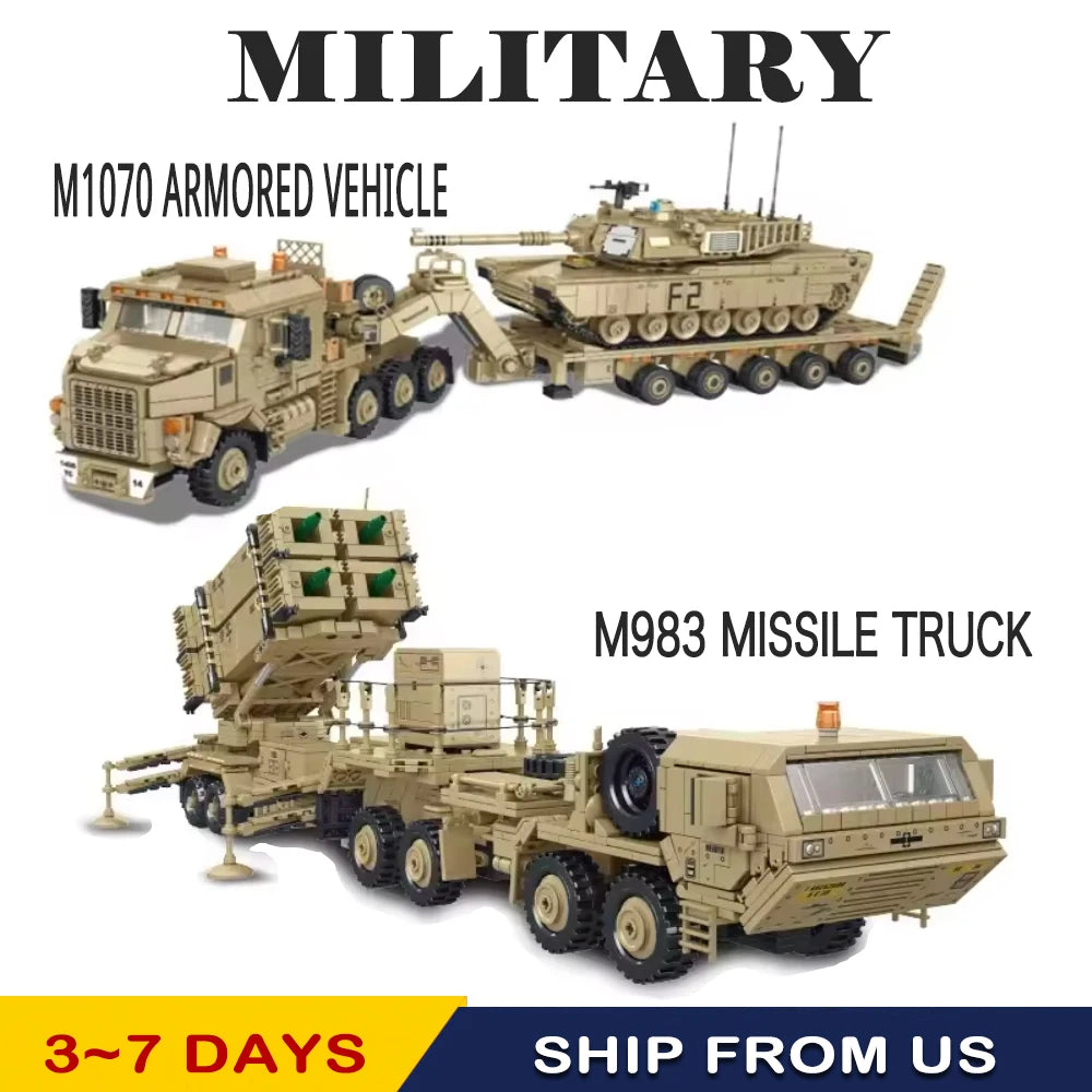 Military MOC 3482pcs M1070 Armored Vehicle M1A2 Tank Trasport Truck Building Blocks World wars Technical Bricks Toys Boys Adult