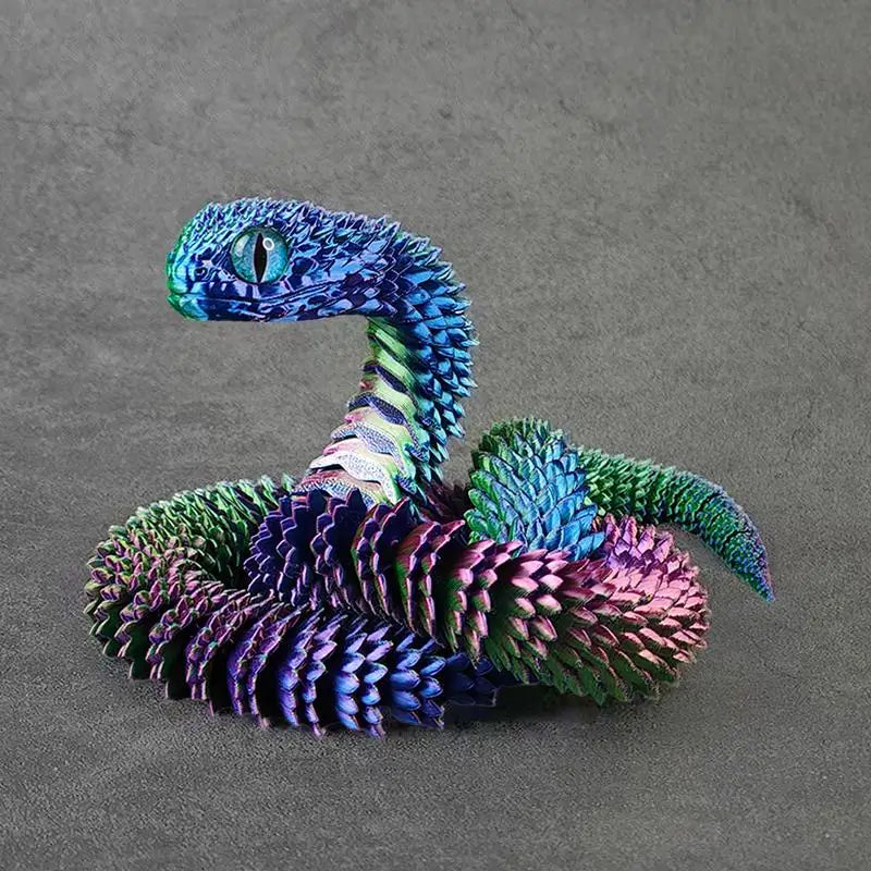 3D Printed Snake Model Toy Body Joint Movable Vipers Toys 3D Printed Snake Fidget Toy Simulation Snake Figurine Table Decoration
