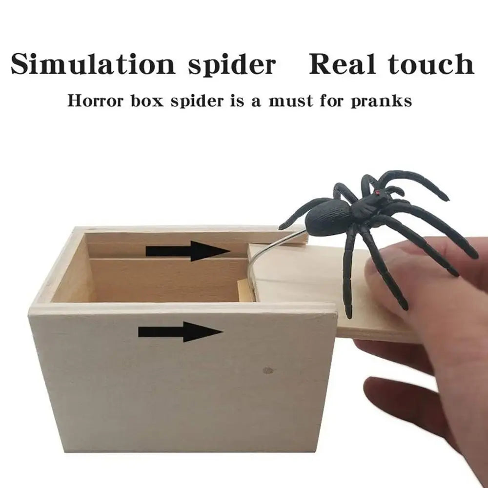 Halloween Fun Happy Joke Boxes Rubber Spider Prank Happy Box Handcrafted Wooden Spider Box Spider Box Prankoy for Kids