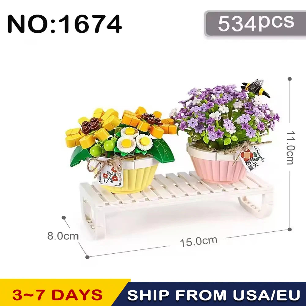 Romantic bouquet Mini Building blocks Girl toys DIY design Valentine building blocks Flower ornaments decorate Christmas gifts