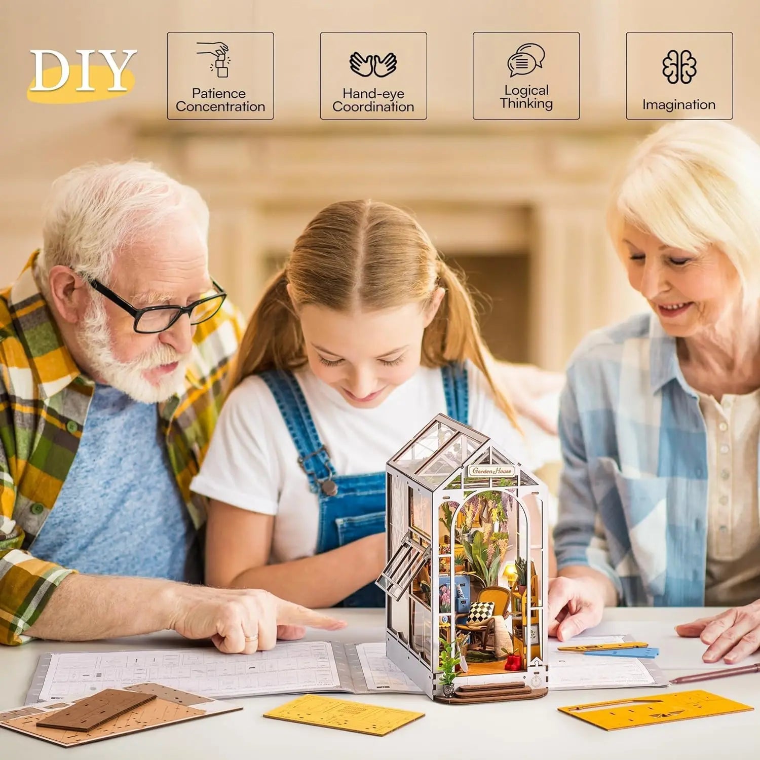 Robotime Rolife Original Garden House Kit Book Shelf Insert Easy Assemble Toys Gifts for Kids Girls Home Decoration Book Nook