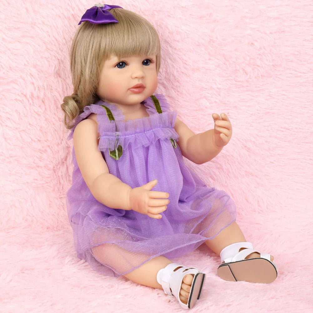 Fashion 55cm Simulation Princess Dolls Toy Mini Cute Purple Dress Baby Series Doll with Golden Curly Hair For Kids Kawaii Dolls