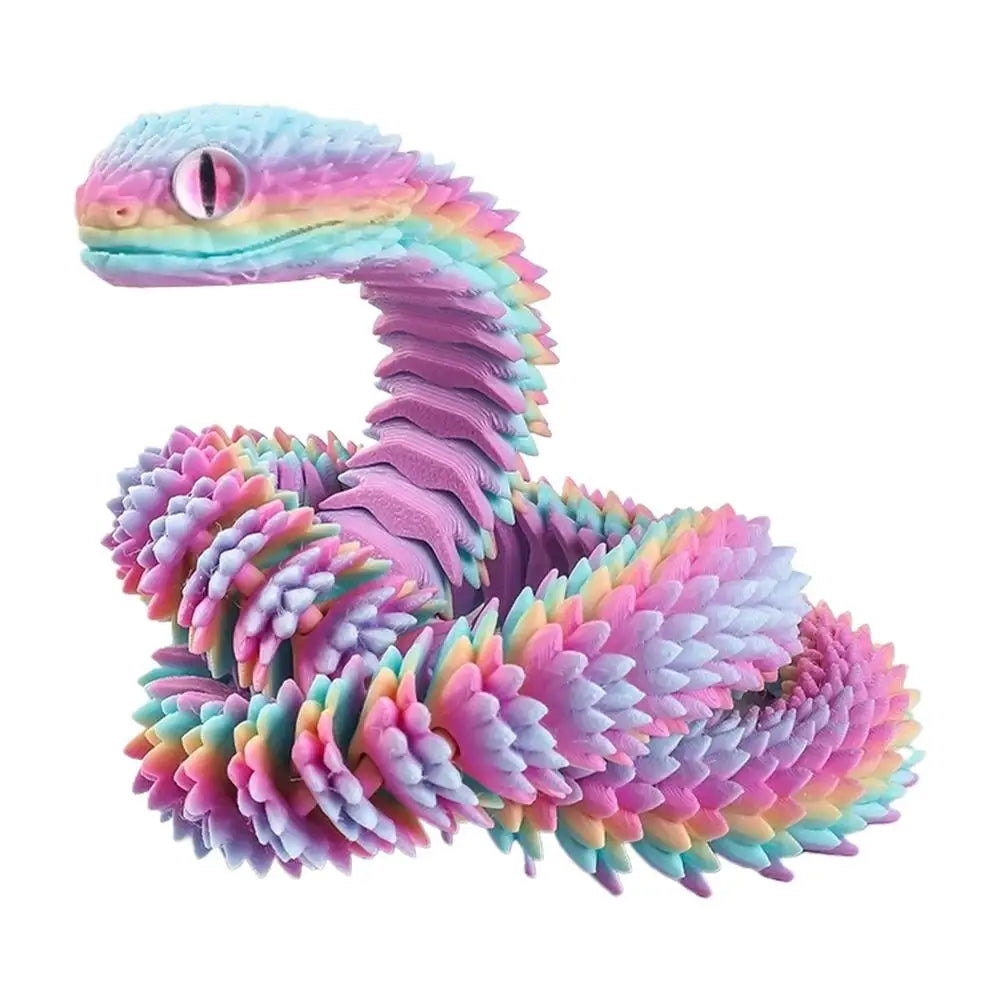 3D Printed Snake Model Toy Body Joint Movable Vipers Toys 3D Printed Snake Fidget Toy Simulation Snake Figurine Table Decoration