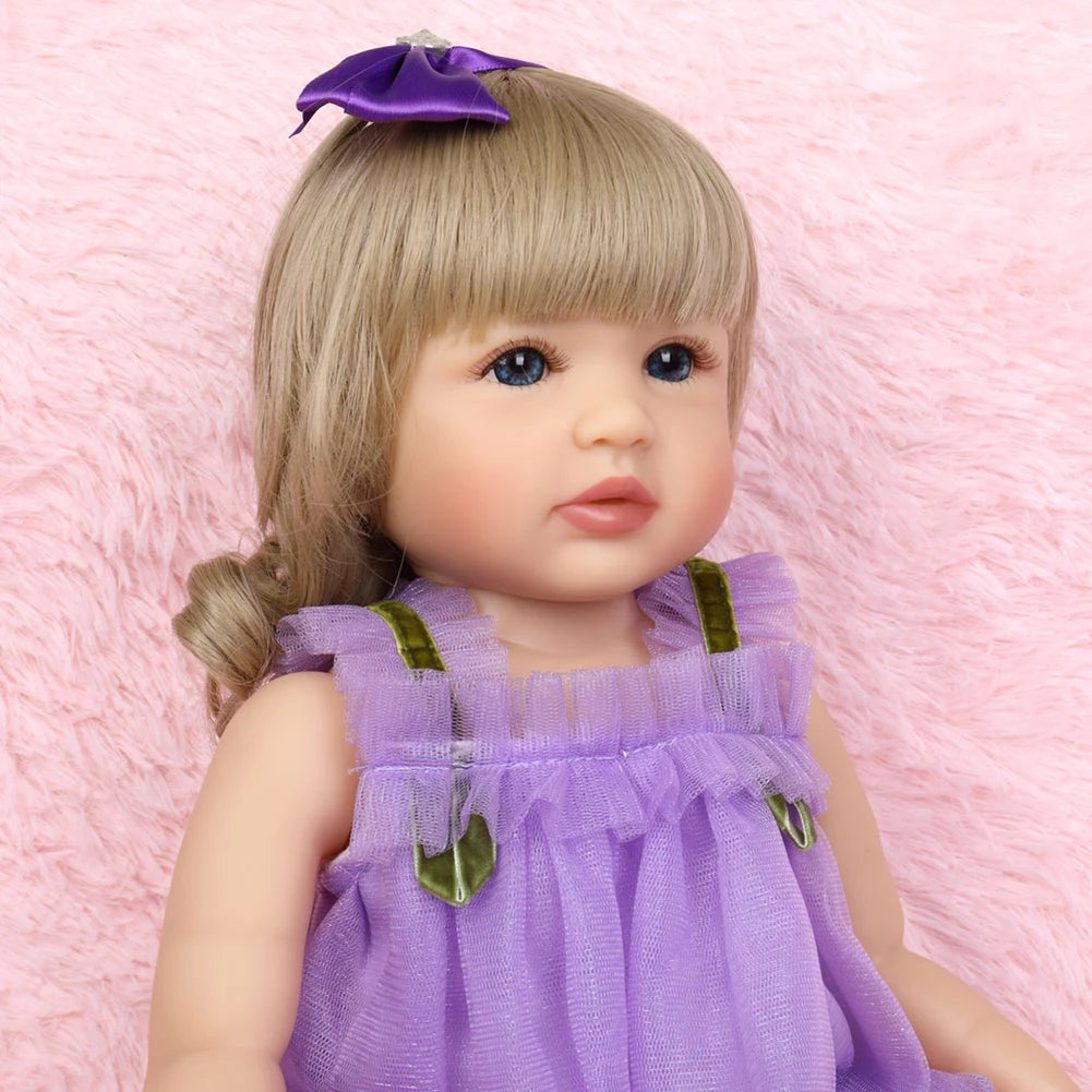 Fashion 55cm Simulation Princess Dolls Toy Mini Cute Purple Dress Baby Series Doll with Golden Curly Hair For Kids Kawaii Dolls