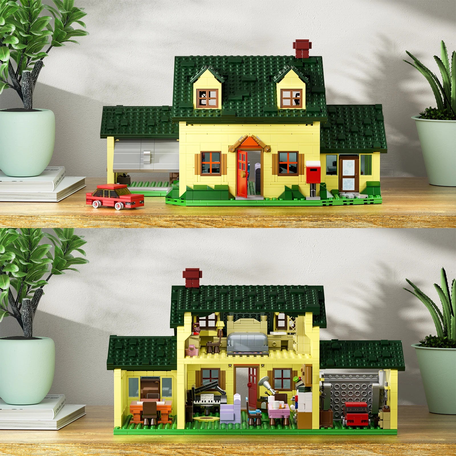 BuildMOC Familyed House Building Blocks Set Guy Movie Yellow Home Hut Model Bricks Toys Fans Children Gifts(1256 Pcs)