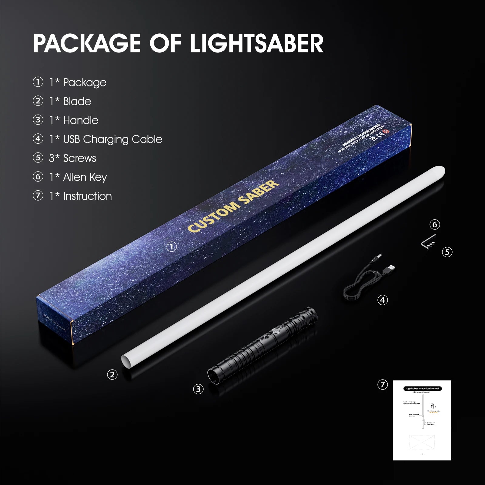 RGB 7 Colors Lightsaber with Sound Adjustable Fighting Sound Effects Birthday Party Christmas Gifts Costumes Prop for Kids, 63cm