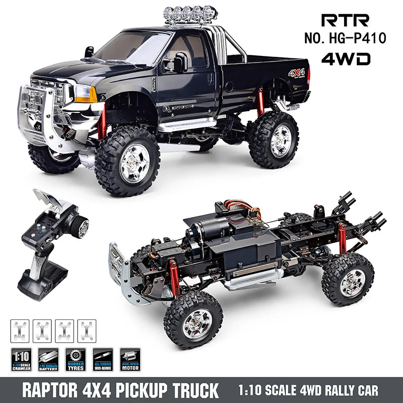 US Stock 1/10 HG P410 RC Pickup Truck 4*4 Rally Racing Crawler Car Model 2.4G Radio Motor ESC Outdoor Toy Model Gifts TH16939