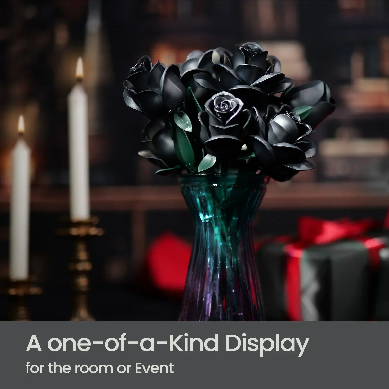 Black Roses Flowers Building Set Artificial Floral Bouquet Brick Kit Gothic Retro Home Decor Blocks Toy for Adults Birthday Gift