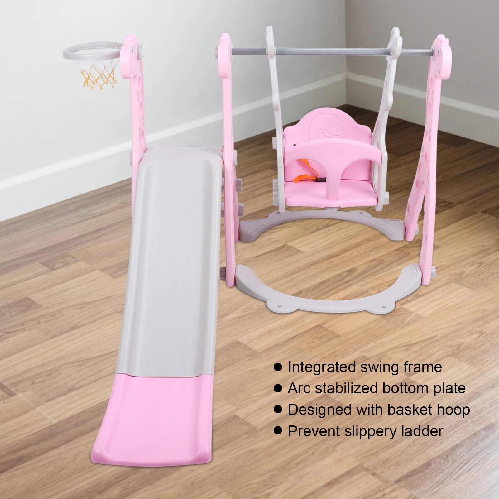 Children Play Slide Set Toddler Climber Swing Set with Basketball Hoop Outdoor Indoor Children Play Slide Set Climber Swing Set