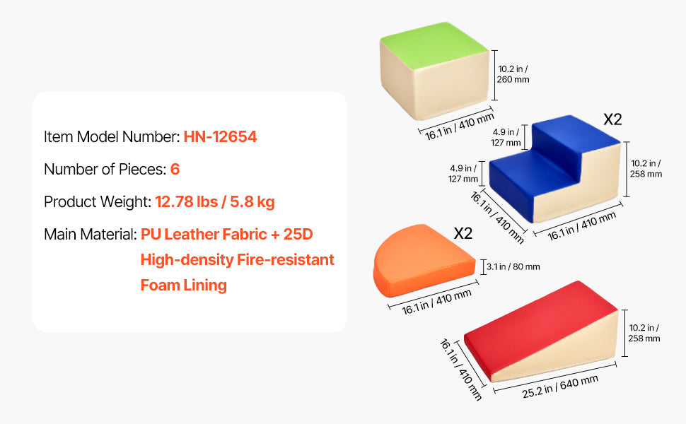 VEVOR 6Pcs Foam Climbing Toys Activity Playset PU Leather Kids Indoor Crawl Climbing Blocks for Children Crawling & Sliding