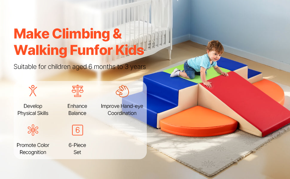 VEVOR 6Pcs Foam Climbing Toys Activity Playset PU Leather Kids Indoor Crawl Climbing Blocks for Children Crawling & Sliding