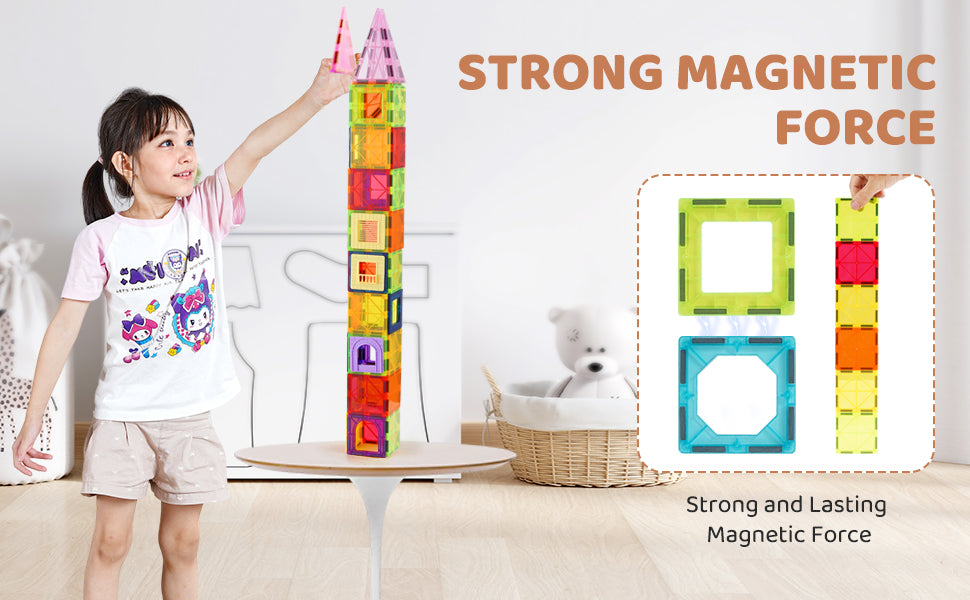 SucceBuy 121 PCS Children Magnetic Tiles Set Magnetic Building Blocks STEM Educational Construction Stacking Toys for Kids Gifts