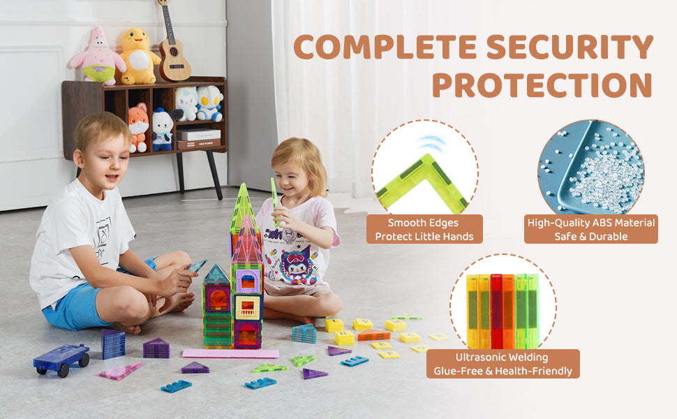 SucceBuy 121 PCS Children Magnetic Tiles Set Magnetic Building Blocks STEM Educational Construction Stacking Toys for Kids Gifts