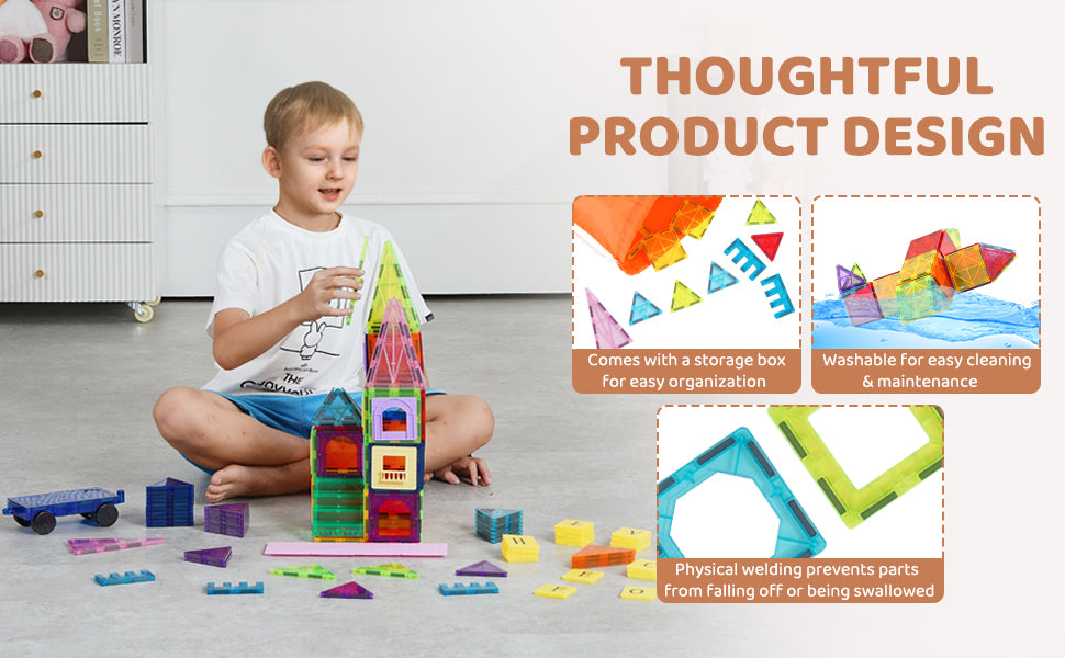 SucceBuy 121 PCS Children Magnetic Tiles Set Magnetic Building Blocks STEM Educational Construction Stacking Toys for Kids Gifts