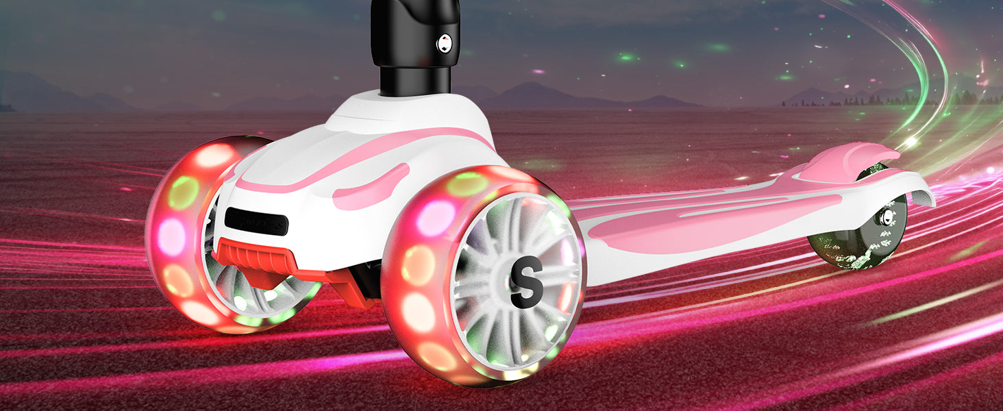 Sejoy Baby Scooter 2-8 Years with LED Wheels Adjustable Height Foldable Design & Dual Modes - Military-Grade Frame