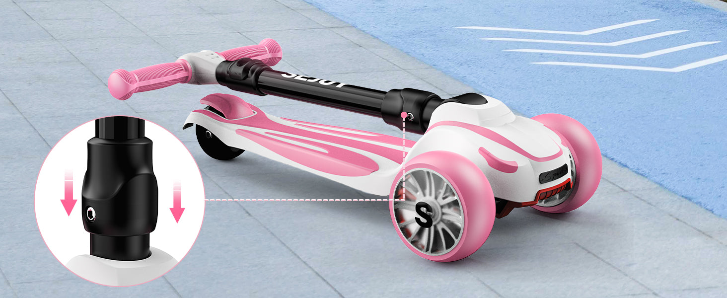 Sejoy Baby Scooter 2-8 Years with LED Wheels Adjustable Height Foldable Design & Dual Modes - Military-Grade Frame