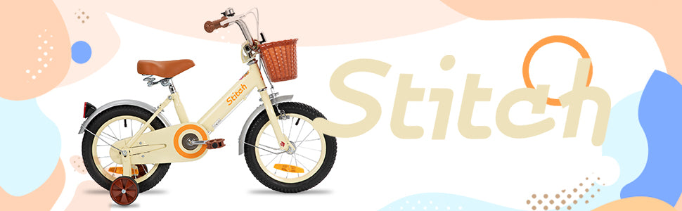 STITCH Retro 12/14/16/18 inch children's bike for 2-8-year-old girls, children's bike with front basket, support wheels