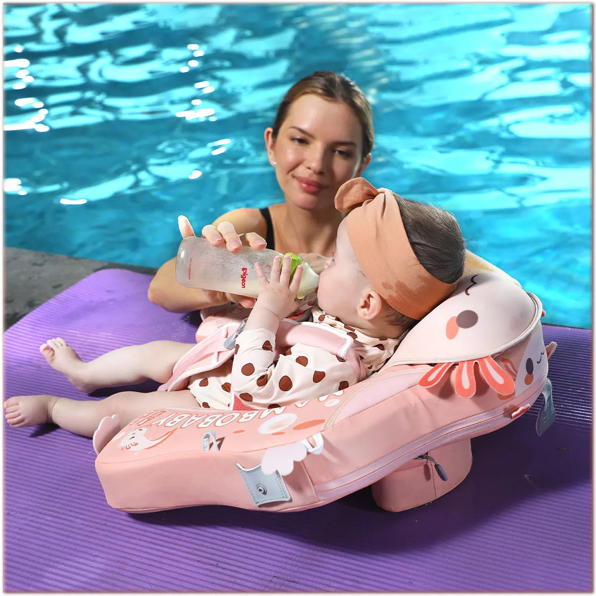 Mambobaby Float Axie Baby Pool Float: Safe & Comfortable Swim Trainer for Infant & Toddler, Non-Inflatable, UV Protection Canopy