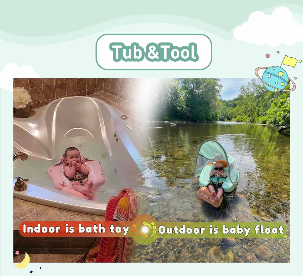 Mambobaby Baby Foldable Float Inflatable Free with Sun Canopy Safe Crotch Strap Pool Swim Ring Swim Tube Pool Float Water Circle