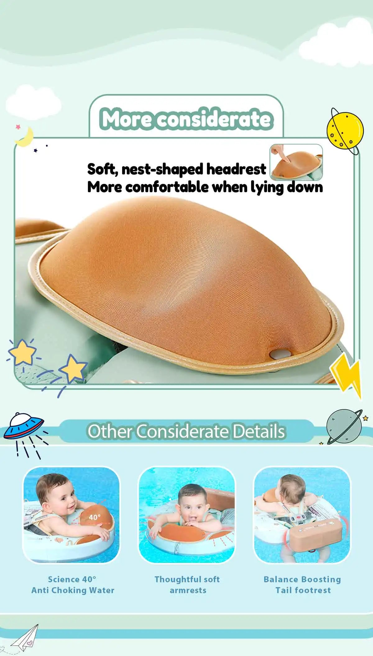 Mambobaby Baby Foldable Float Inflatable Free with Sun Canopy Safe Crotch Strap Pool Swim Ring Swim Tube Pool Float Water Circle