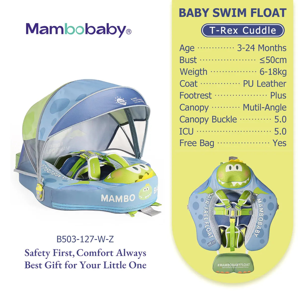 Mambobaby Float Safe Solid Core ST-Unicorn B503-143-W-Z Comfort Always: Skin-friendly Coat Baby Swimming Ring Toddler Pool Float