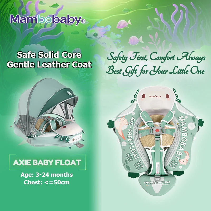 Mambobaby Float Axie Baby Pool Float: Safe & Comfortable Swim Trainer for Infant & Toddler, Non-Inflatable, UV Protection Canopy