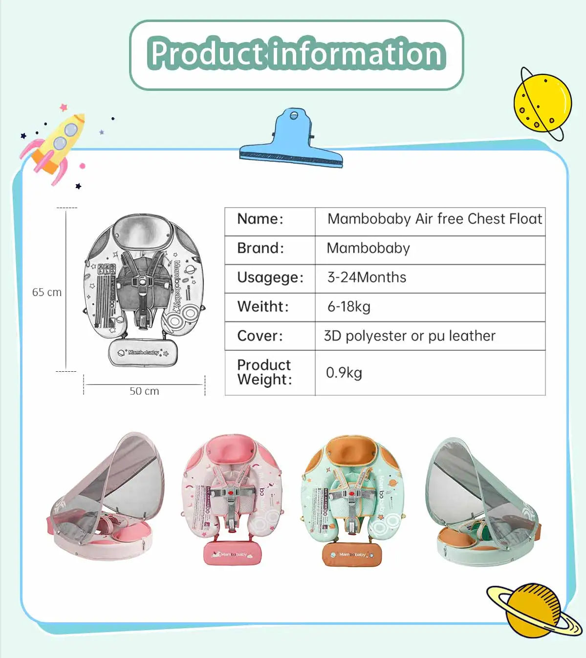 Mambobaby Baby Foldable Float Inflatable Free with Sun Canopy Safe Crotch Strap Pool Swim Ring Swim Tube Pool Float Water Circle