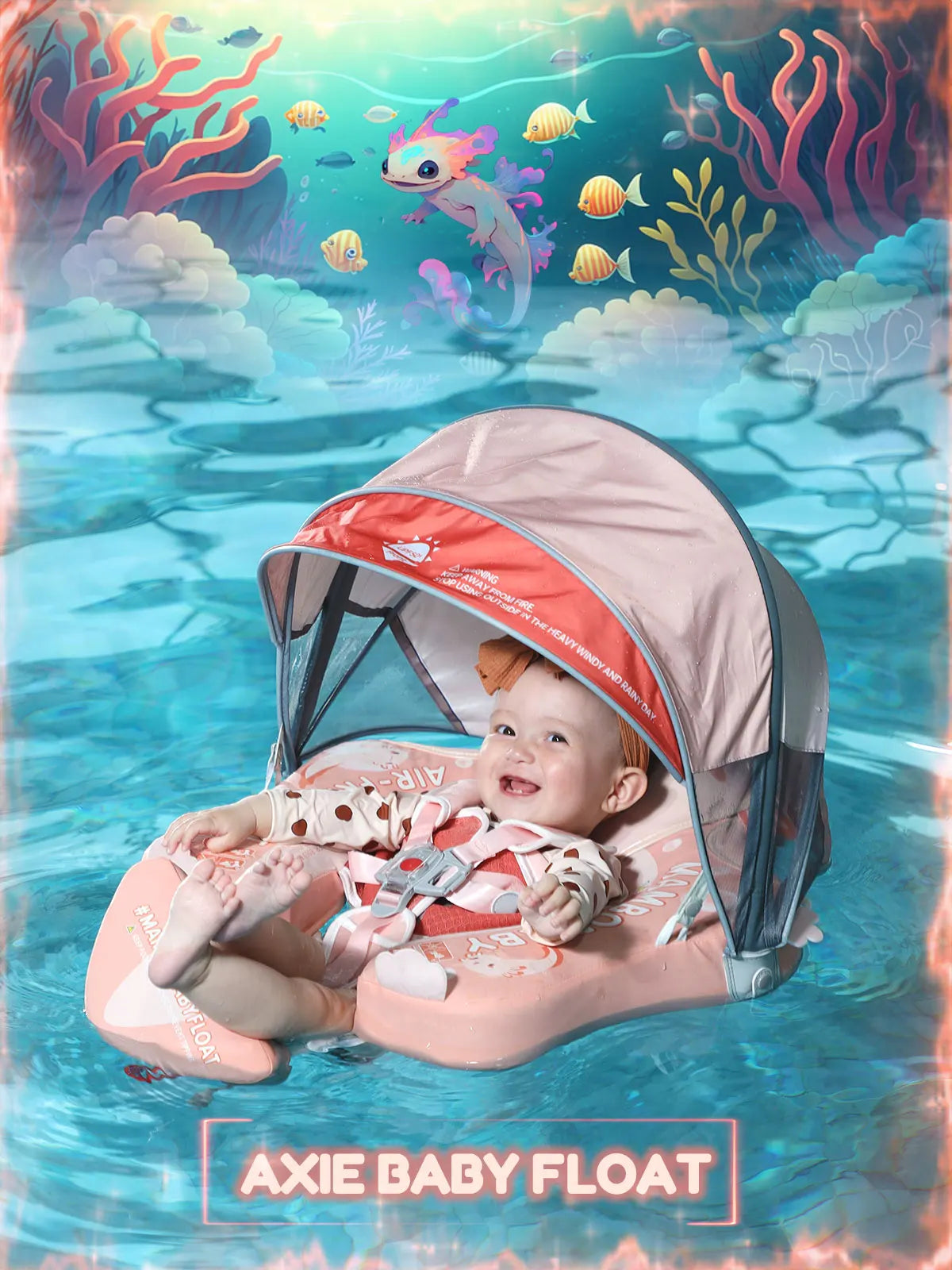 Mambobaby Float Axie Baby Pool Float: Safe & Comfortable Swim Trainer for Infant & Toddler, Non-Inflatable, UV Protection Canopy