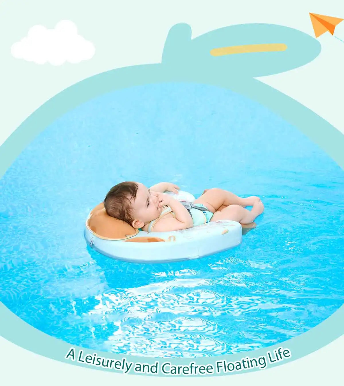 Mambobaby Baby Foldable Float Inflatable Free with Sun Canopy Safe Crotch Strap Pool Swim Ring Swim Tube Pool Float Water Circle