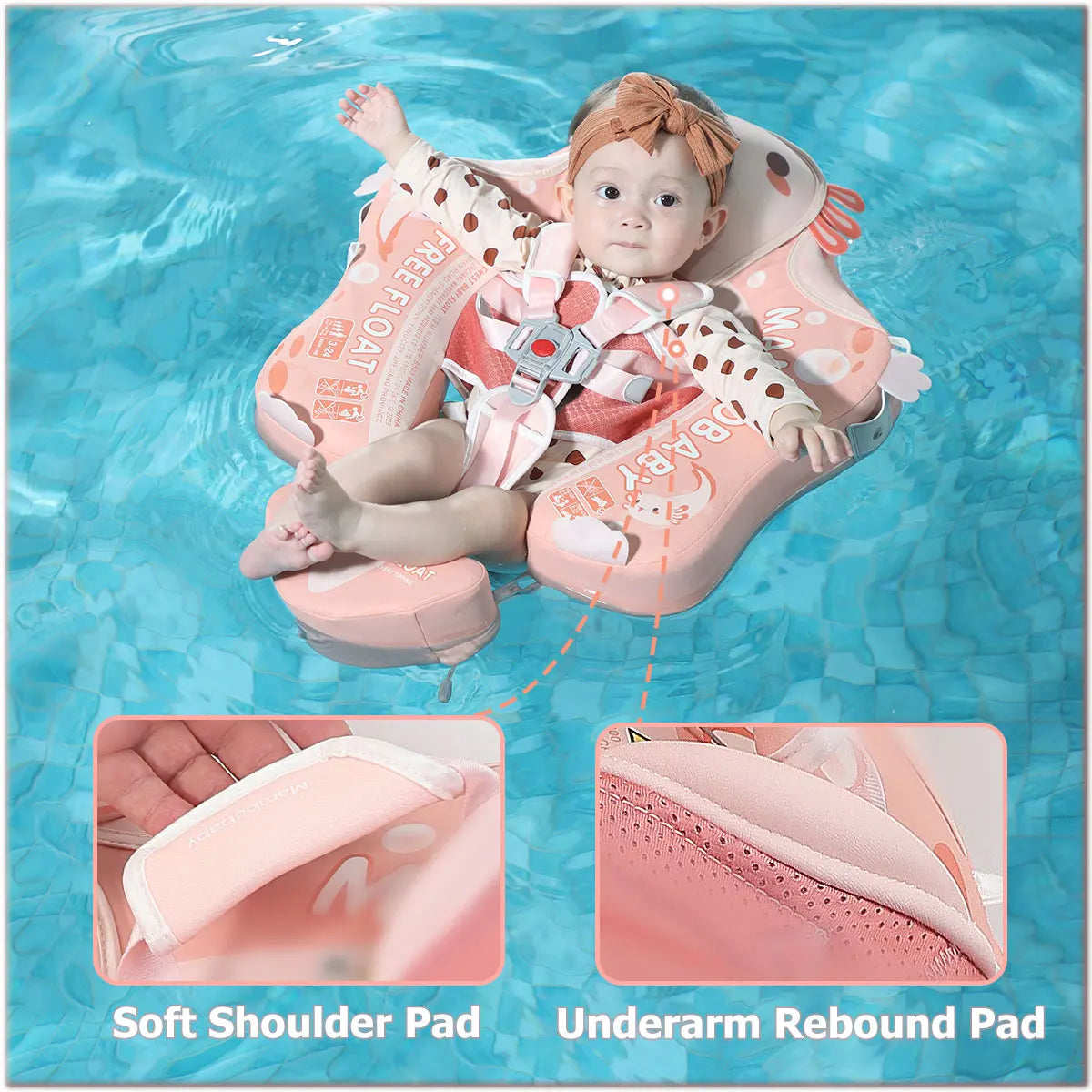 Mambobaby Float Axie Baby Pool Float: Safe & Comfortable Swim Trainer for Infant & Toddler, Non-Inflatable, UV Protection Canopy