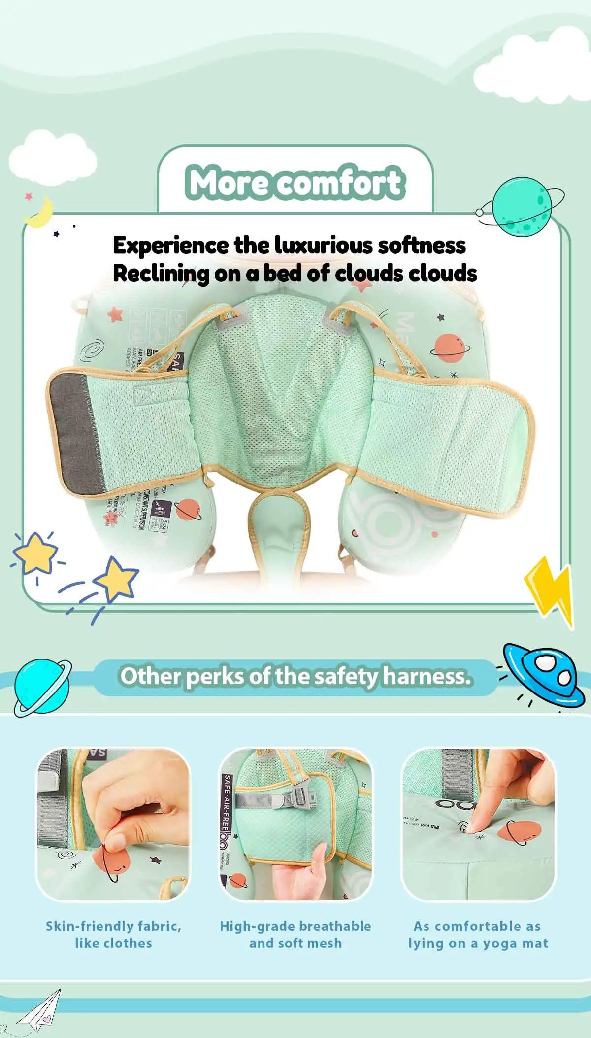 Mambobaby Baby Foldable Float Inflatable Free with Sun Canopy Safe Crotch Strap Pool Swim Ring Swim Tube Pool Float Water Circle