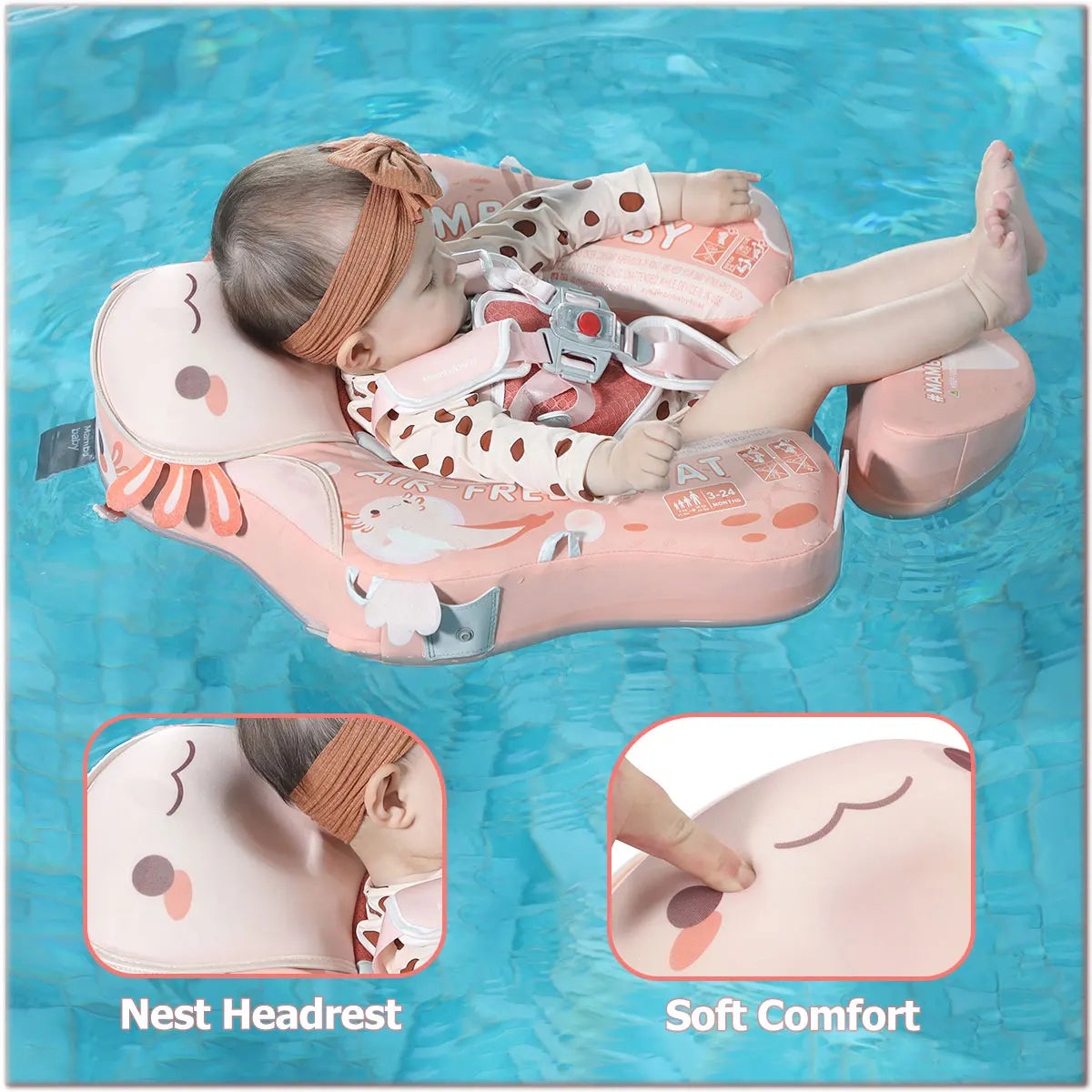 Mambobaby Float Axie Baby Pool Float: Safe & Comfortable Swim Trainer for Infant & Toddler, Non-Inflatable, UV Protection Canopy