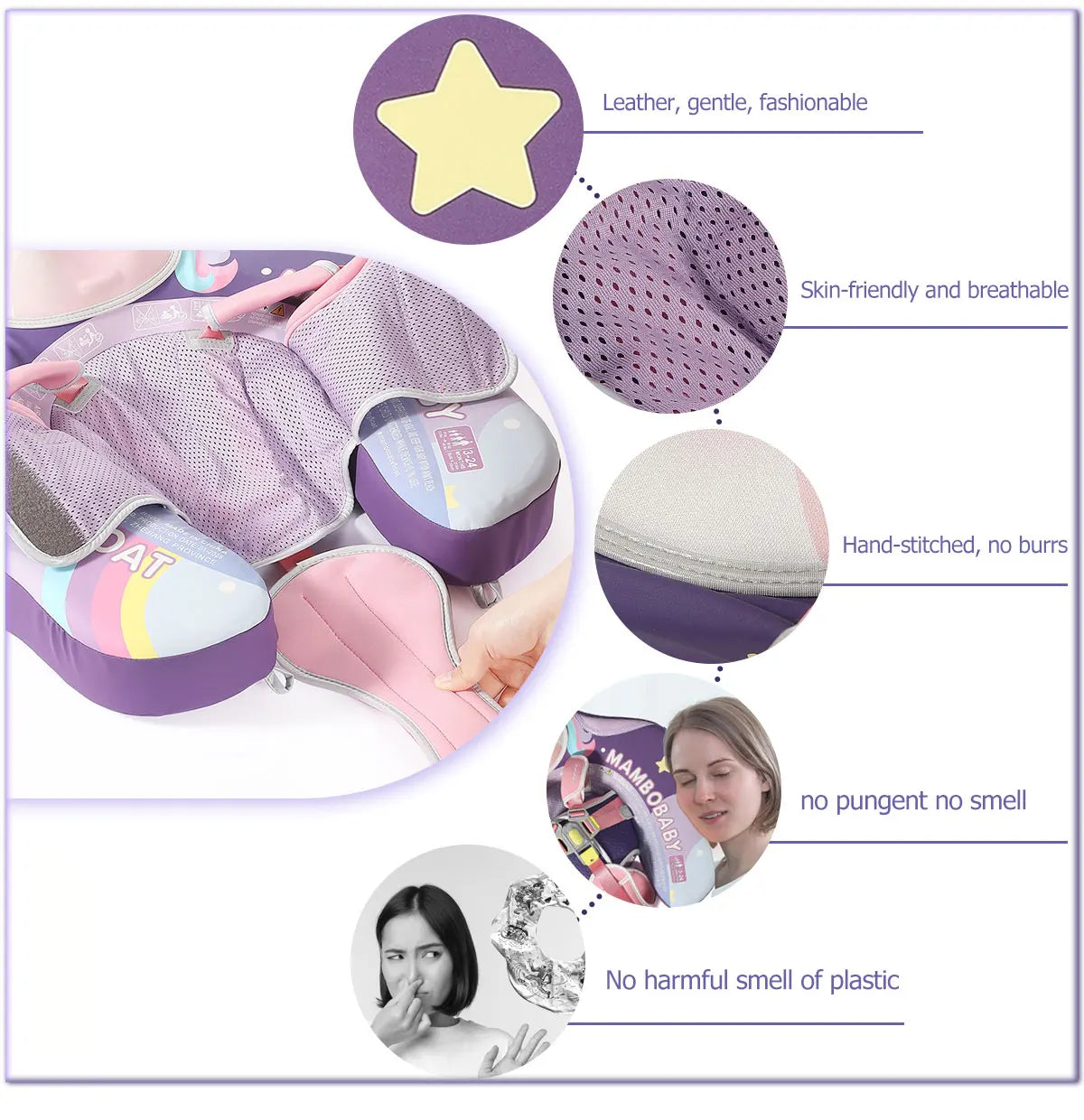 Mambobaby Float Safe Solid Core ST-Unicorn B503-143-W-Z Comfort Always: Skin-friendly Coat Baby Swimming Ring Toddler Pool Float