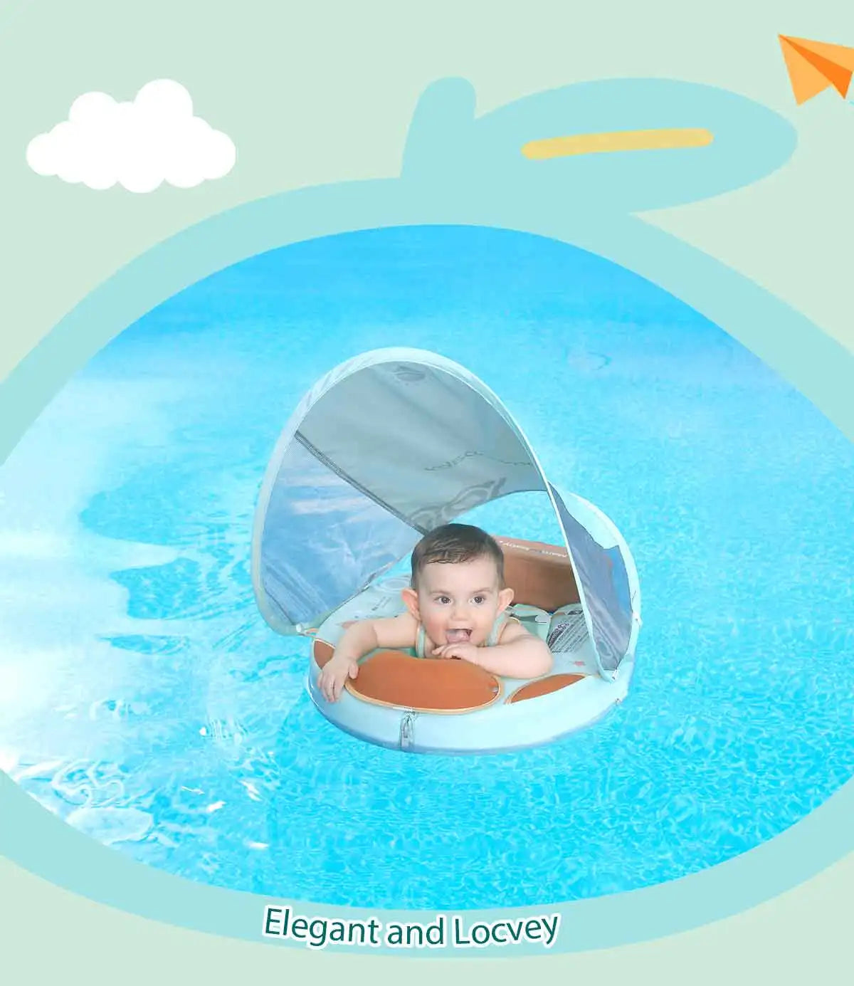 Mambobaby Baby Foldable Float Inflatable Free with Sun Canopy Safe Crotch Strap Pool Swim Ring Swim Tube Pool Float Water Circle