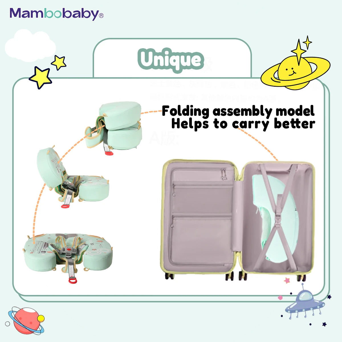 Mambobaby Baby Foldable Float Inflatable Free with Sun Canopy Safe Crotch Strap Pool Swim Ring Swim Tube Pool Float Water Circle